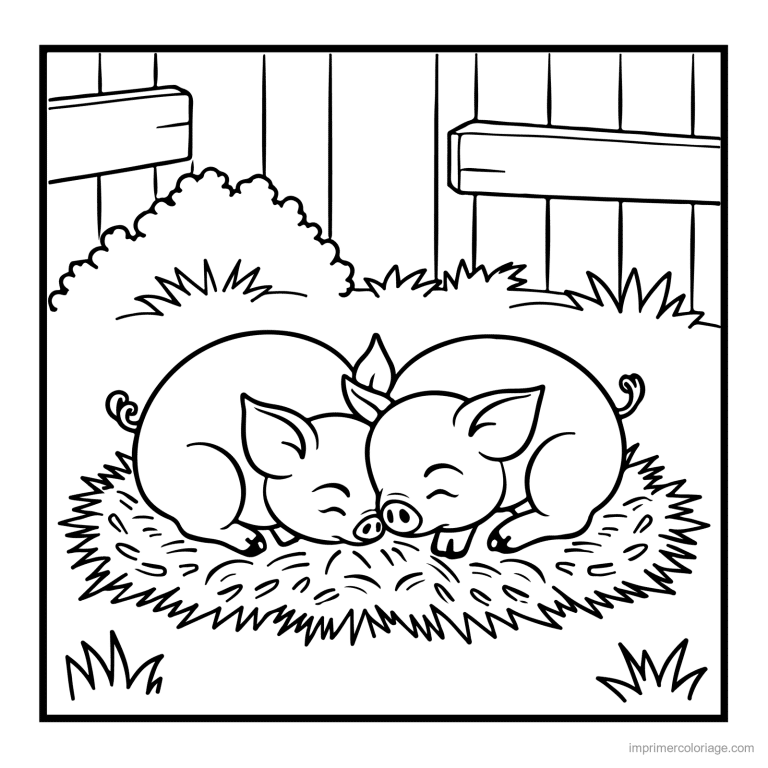 coloriage animaux de la ferme cochons qui dorment - dessin gratuit &agrave; imprimer