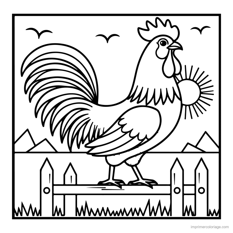coloriage animaux de la ferme coq fier dans la cour - dessin gratuit &agrave; imprimer