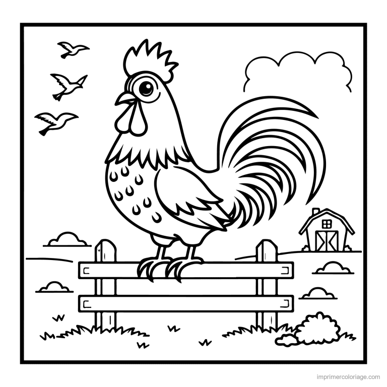 coloriage animaux de la ferme coq qui chante - dessin gratuit &agrave; imprimer