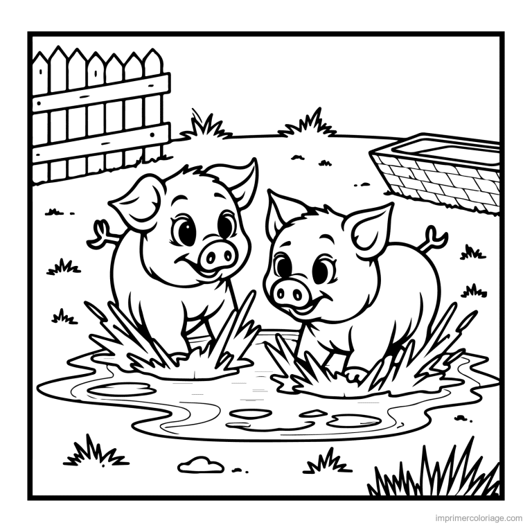 coloriage animaux de la ferme deux cochons dans la boue - dessin gratuit &agrave; imprimer