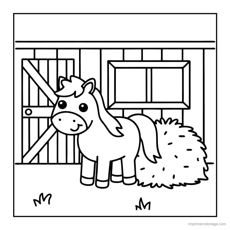 coloriage animaux de la ferme poney et la botte de foin - dessin gratuit &agrave; imprimer