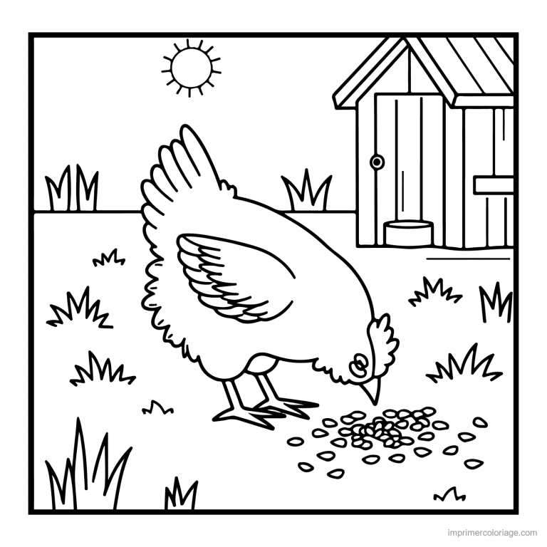 coloriage animaux de la ferme poule qui picore - dessin gratuit &agrave; imprimer