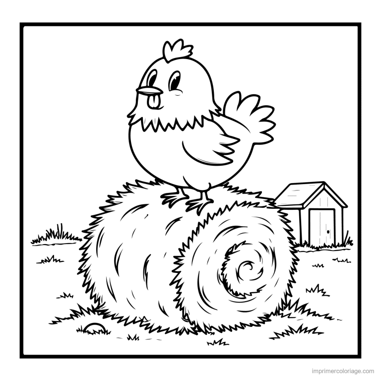 coloriage animaux de la ferme poule sur la botte de foin - dessin gratuit &agrave; imprimer