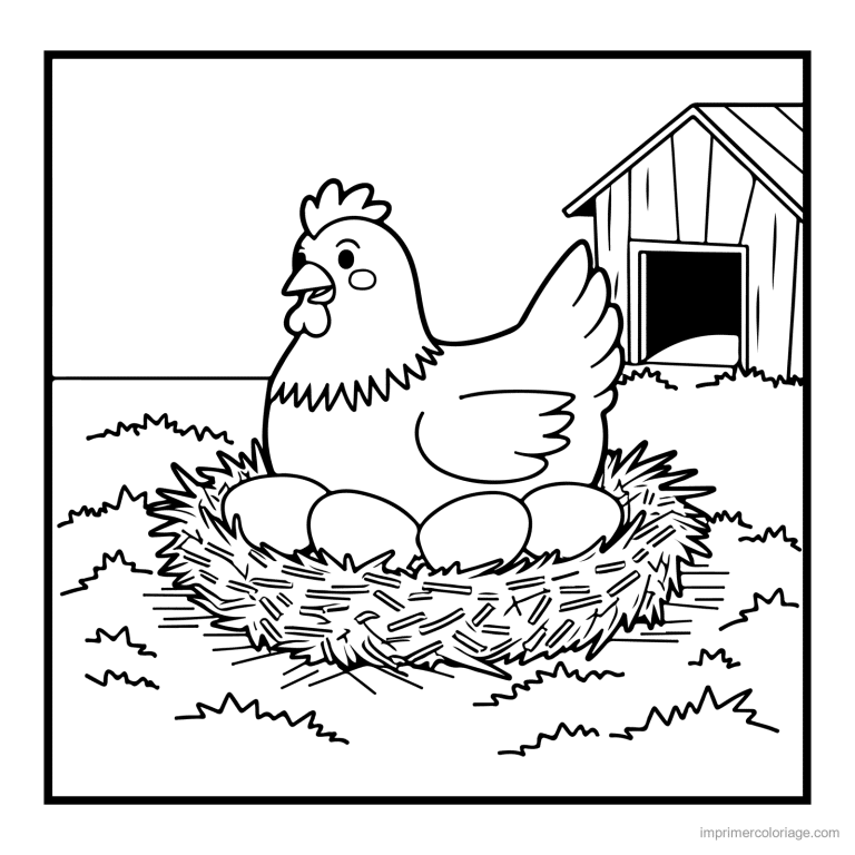 coloriage animaux de la ferme poule sur son nid - dessin gratuit &agrave; imprimer