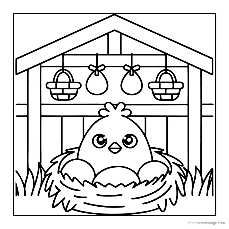 coloriage animaux de la ferme poussin dans son nid - dessin gratuit &agrave; imprimer
