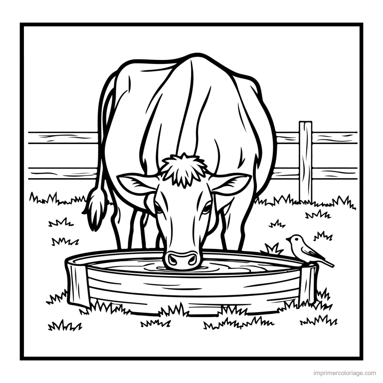 coloriage animaux de la ferme vache a l abreuvoir - dessin gratuit &agrave; imprimer