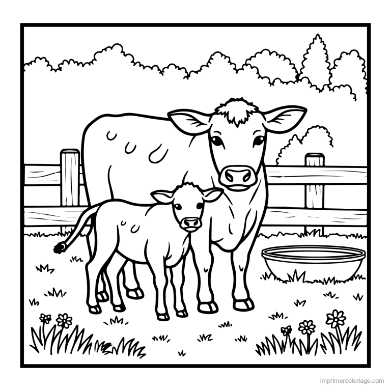 coloriage animaux de la ferme vache et son veau - dessin gratuit &agrave; imprimer