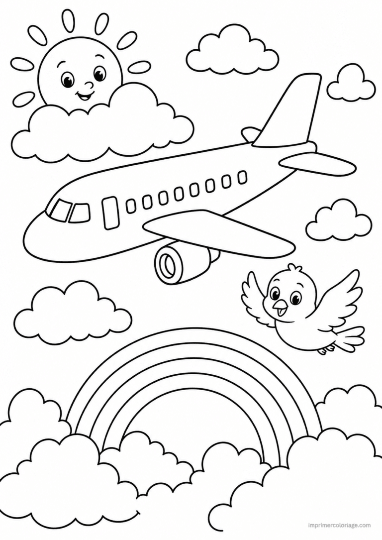 coloriage avion animaux oiseau arc en ciel à imprimer coloriage avion animaux oiseau arc en ciel - dessin gratuit à imprimer