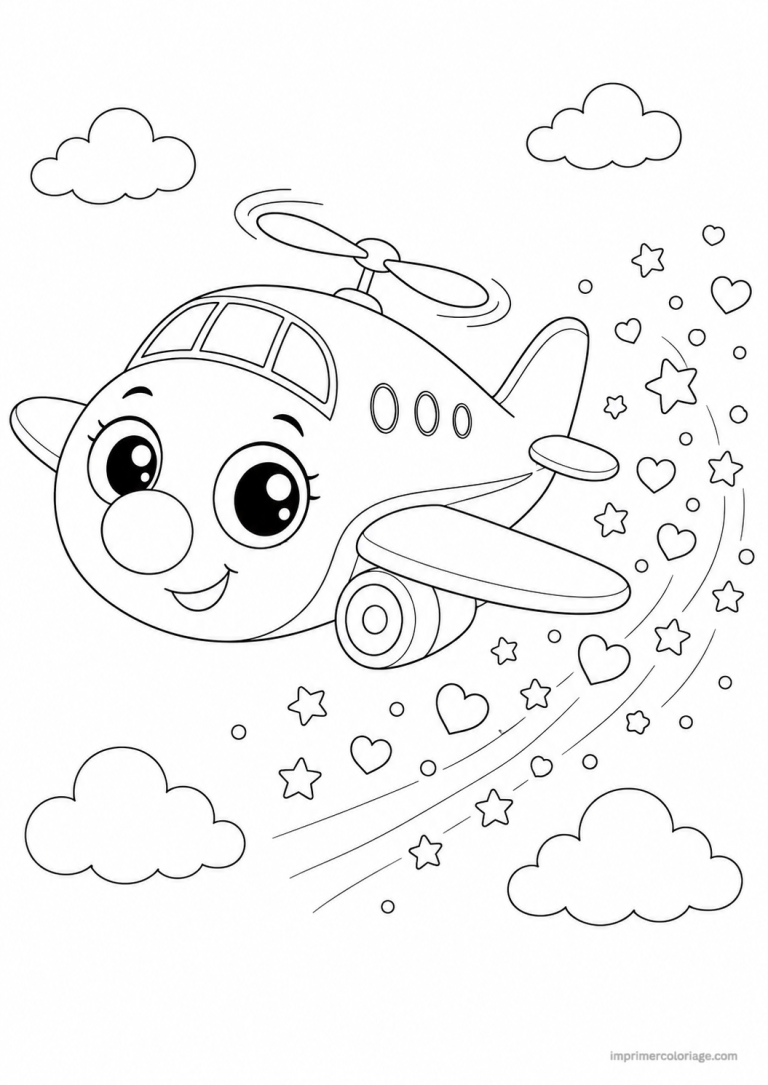 coloriage avion cute yeux sourire à imprimer coloriage avion cute yeux sourire - dessin gratuit à imprimer