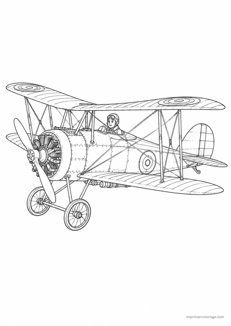 coloriage avion fins biplan vintage à imprimer coloriage avion fins biplan vintage - dessin gratuit à imprimer