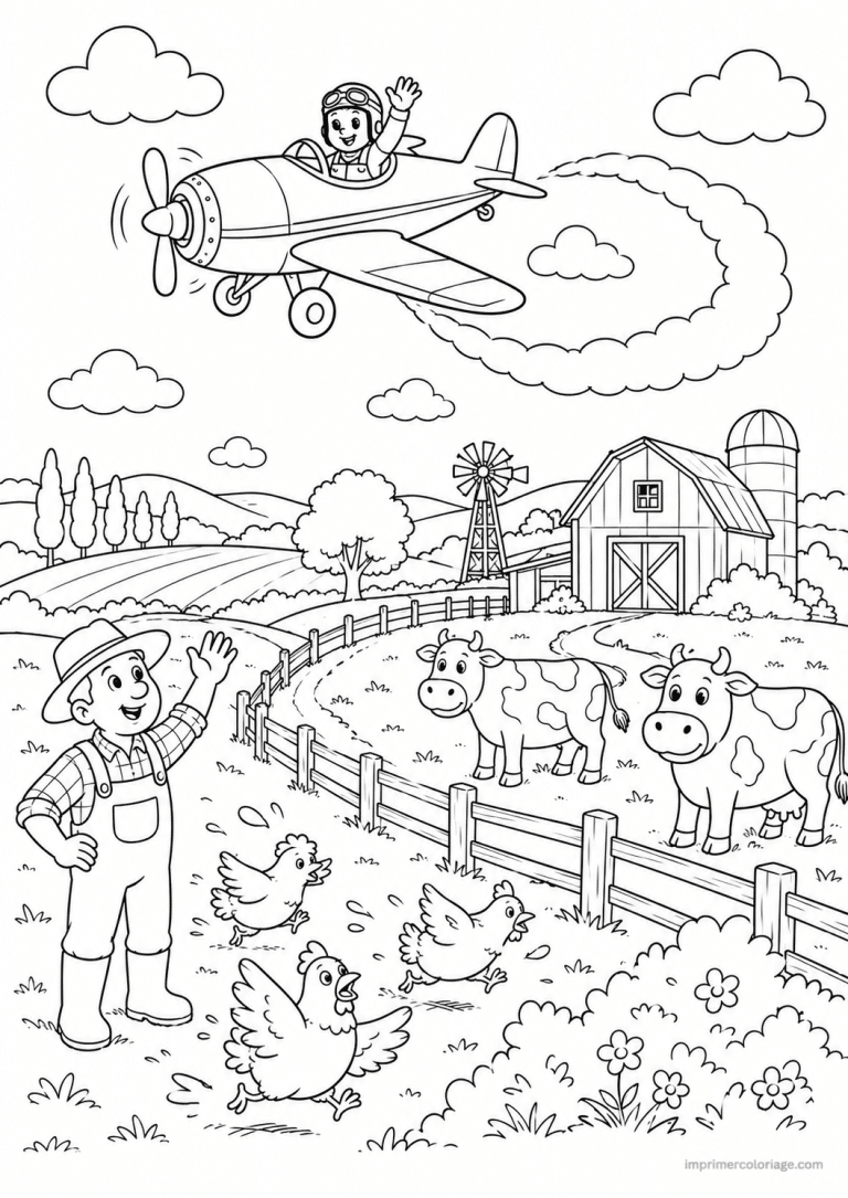 coloriage avion scene ferme vaches à imprimer coloriage avion scene ferme vaches - dessin gratuit à imprimer