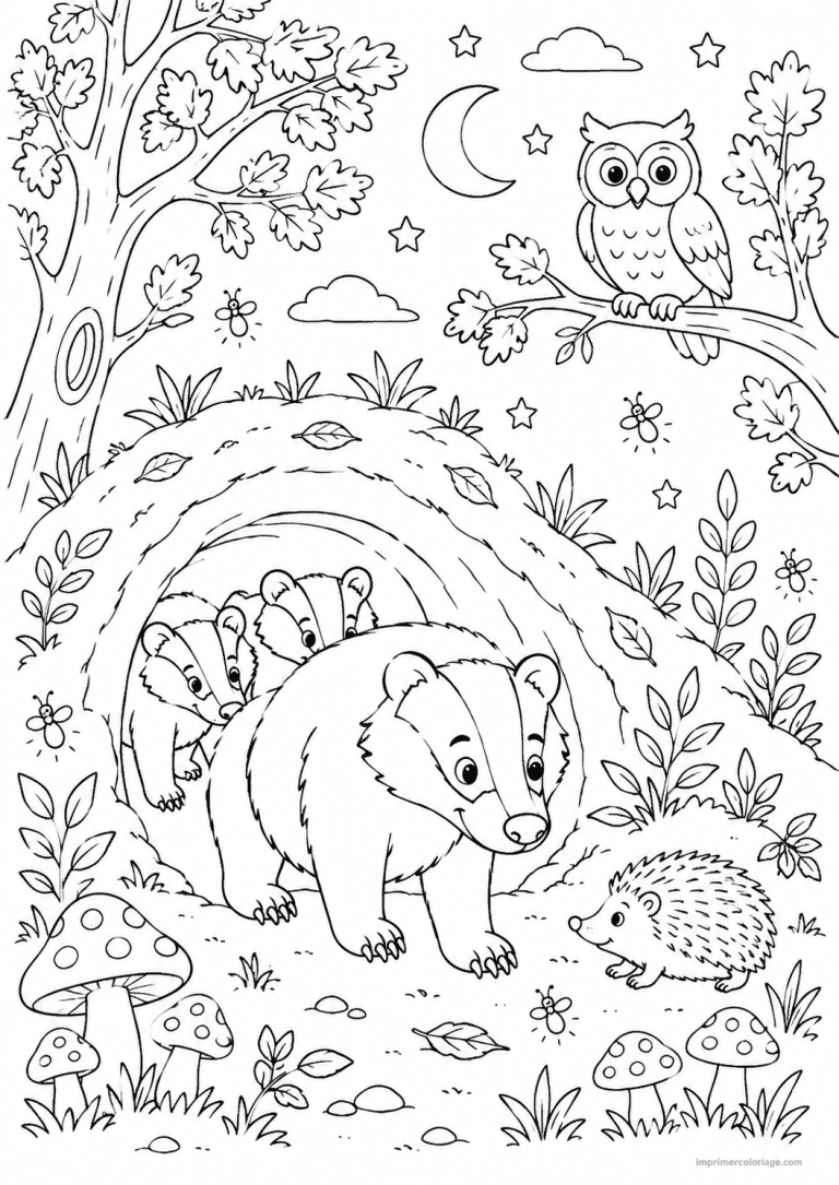coloriage blaireau terrier chouette lucioles à imprimer coloriage blaireau terrier chouette lucioles - dessin gratuit à imprimer