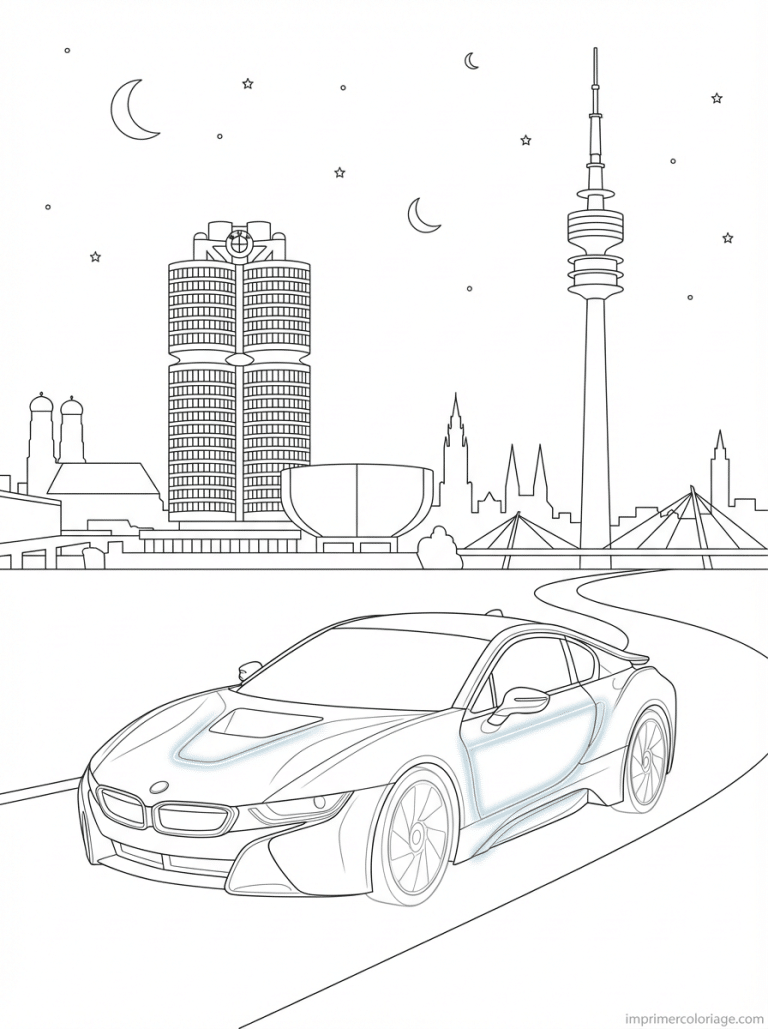 coloriage bmw i8 munich nuit siege - dessin gratuit &agrave; imprimer