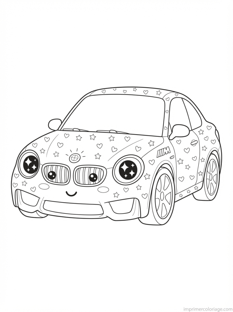 coloriage bmw kawaii roundel coeurs - dessin gratuit &agrave; imprimer