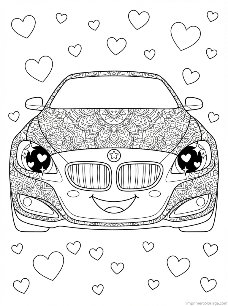 coloriage bmw kawaii visage mandala - dessin gratuit &agrave; imprimer