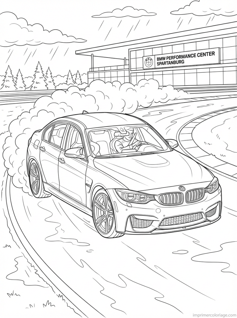coloriage bmw m3 drift pluie - dessin gratuit &agrave; imprimer