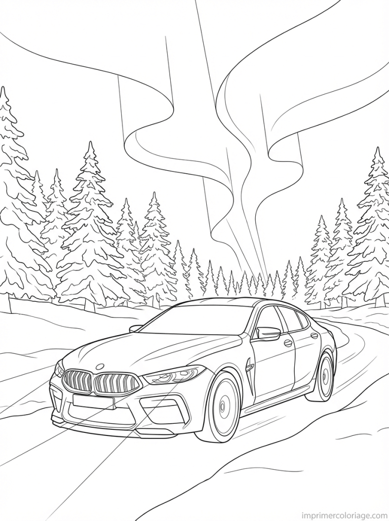 coloriage bmw m8 laponie aurores boreales - dessin gratuit &agrave; imprimer
