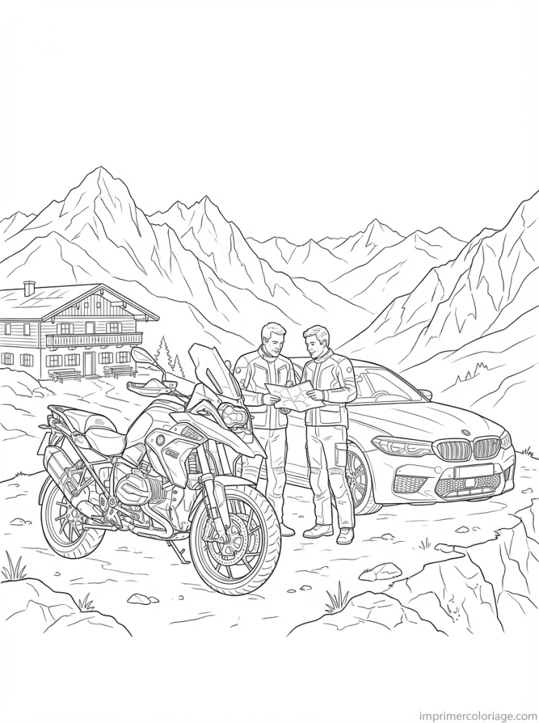 coloriage bmw moto voiture alpes bavaroises - dessin gratuit &agrave; imprimer