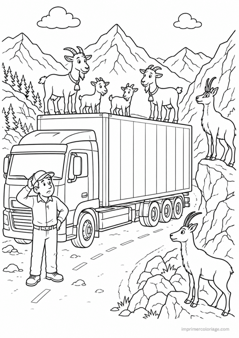 coloriage camion animaux chevres montagne - dessin gratuit &agrave; imprimer