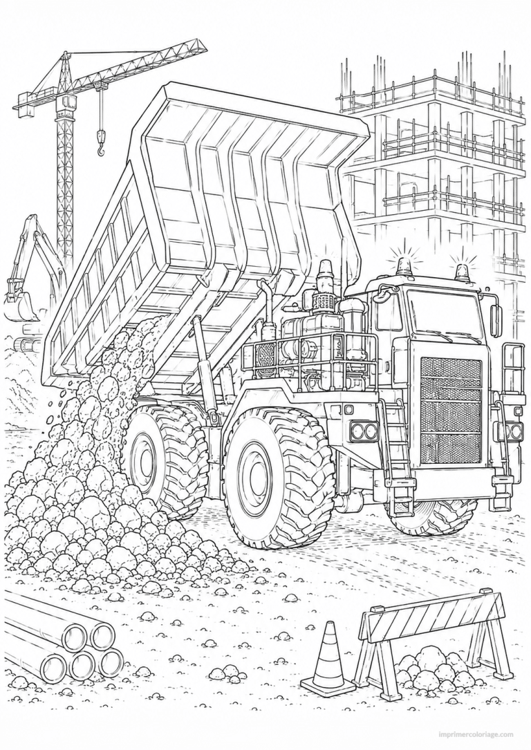 coloriage camion btp benne basculante - dessin gratuit &agrave; imprimer