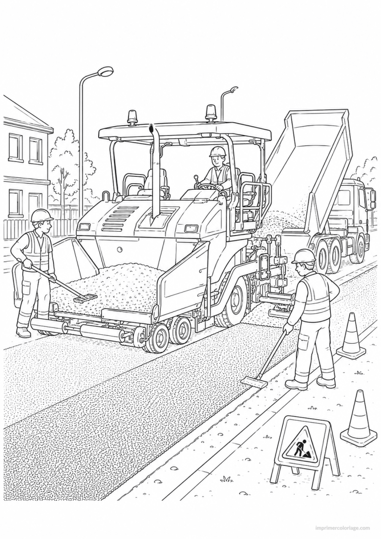 coloriage camion btp finisseur asphalte - dessin gratuit &agrave; imprimer