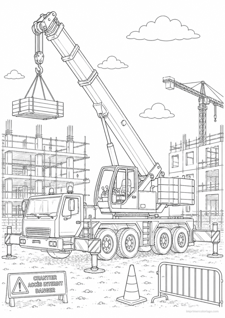 coloriage camion btp grue mobile fleche - dessin gratuit &agrave; imprimer