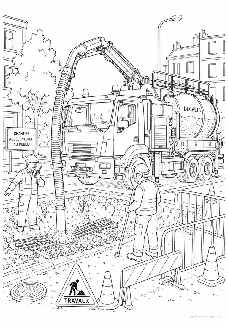 coloriage camion btp hydrocureur fouilles - dessin gratuit &agrave; imprimer