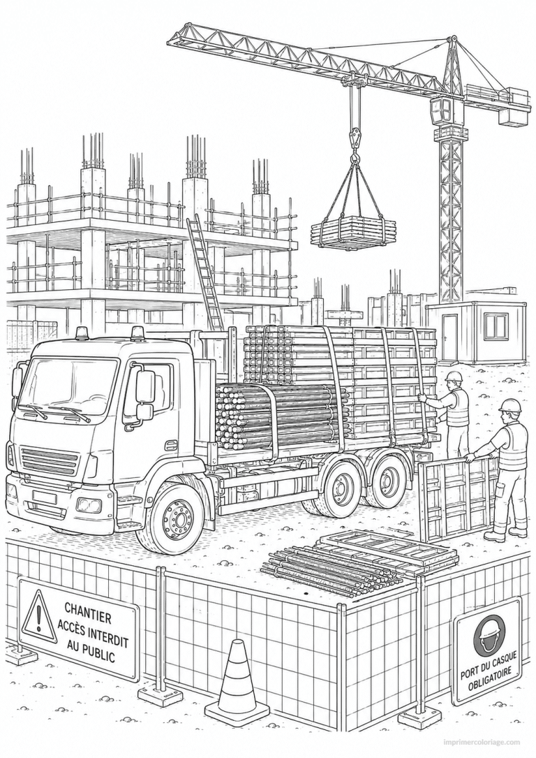 coloriage camion btp livraison acier chantier - dessin gratuit &agrave; imprimer