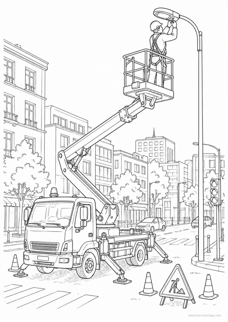 coloriage camion btp nacelle elevateur - dessin gratuit &agrave; imprimer