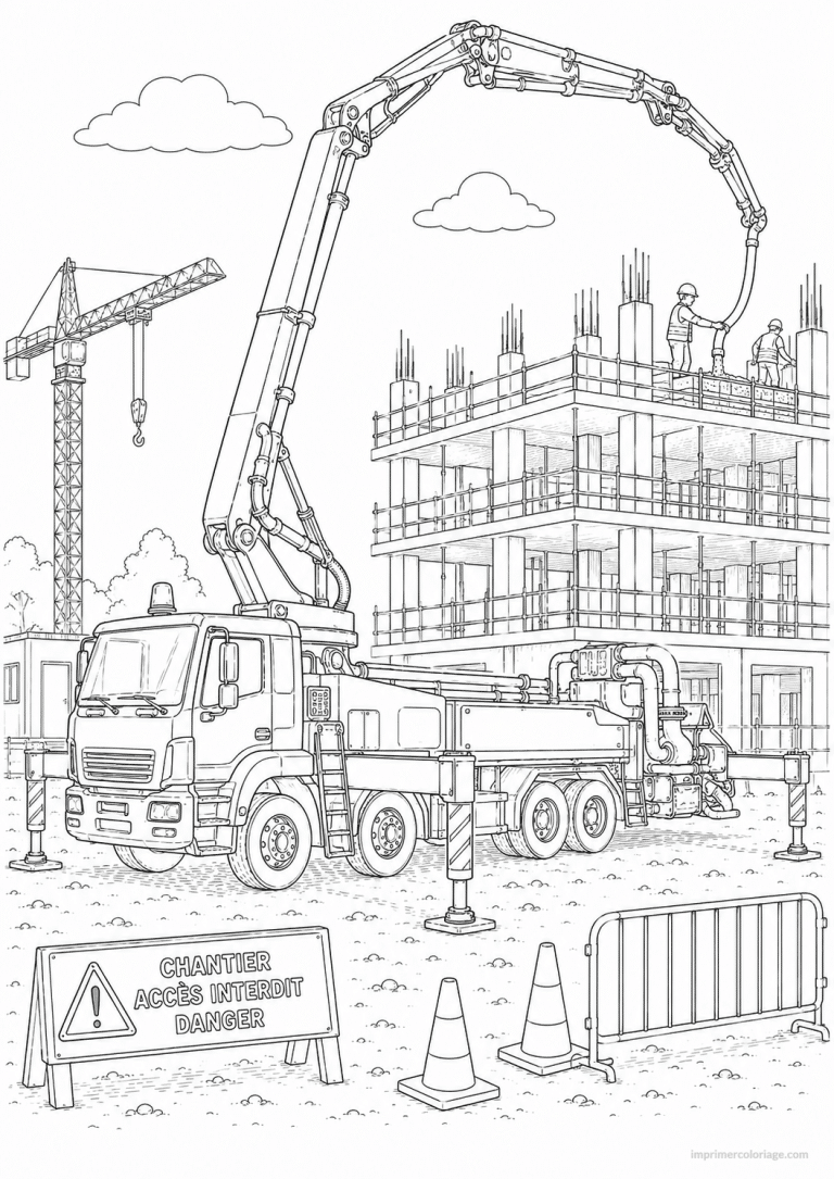 coloriage camion btp pompe beton fleche - dessin gratuit &agrave; imprimer