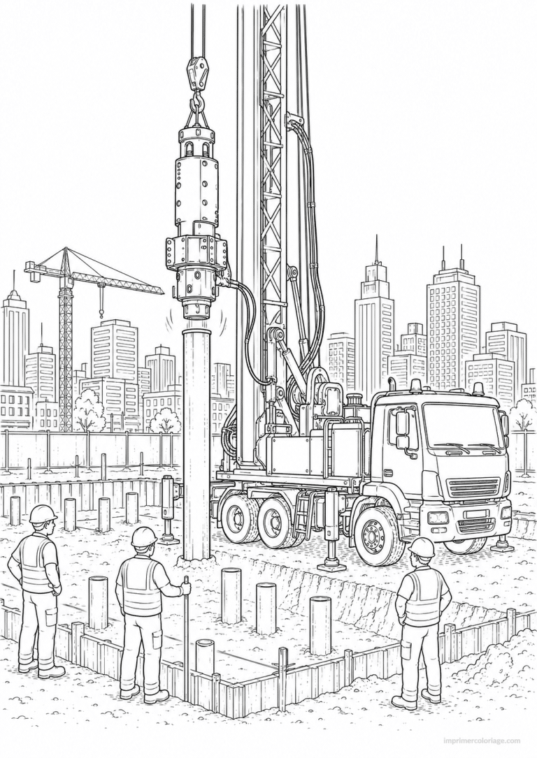 coloriage camion btp sondeuse pieux - dessin gratuit &agrave; imprimer