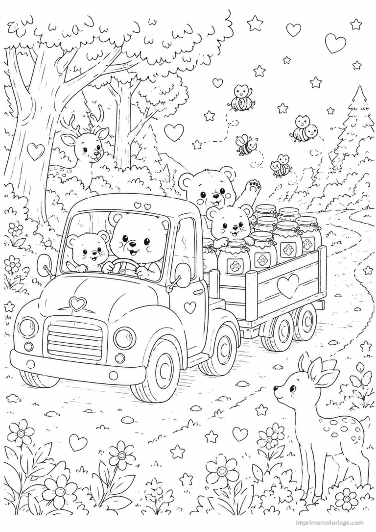 coloriage camion cute ours miel - dessin gratuit &agrave; imprimer