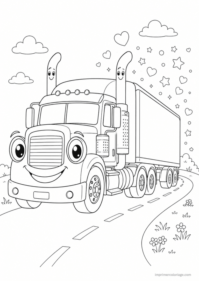 coloriage camion cute yeux sourire - dessin gratuit &agrave; imprimer