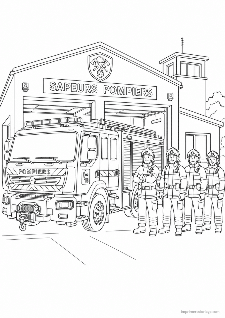 coloriage camion pompier caserne equipage - dessin gratuit &agrave; imprimer
