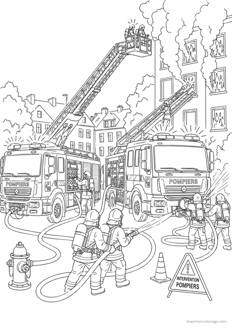 coloriage camion pompier duo intervention - dessin gratuit &agrave; imprimer