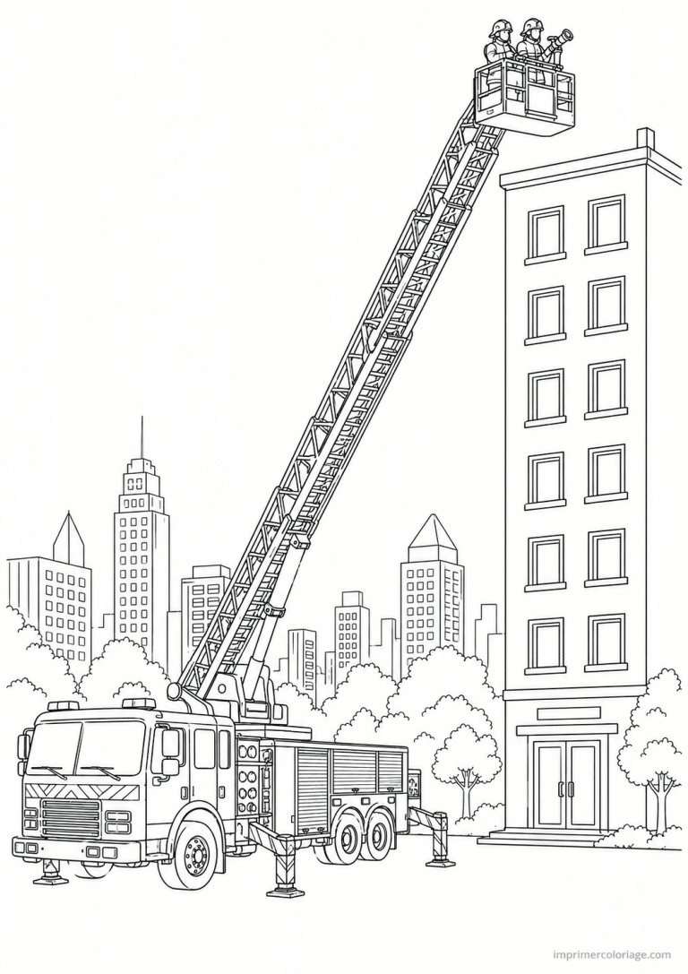 coloriage camion pompier echelle tournante hauteur - dessin gratuit &agrave; imprimer