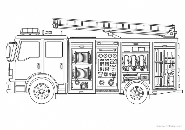 coloriage camion pompier fins equipement detail - dessin gratuit &agrave; imprimer