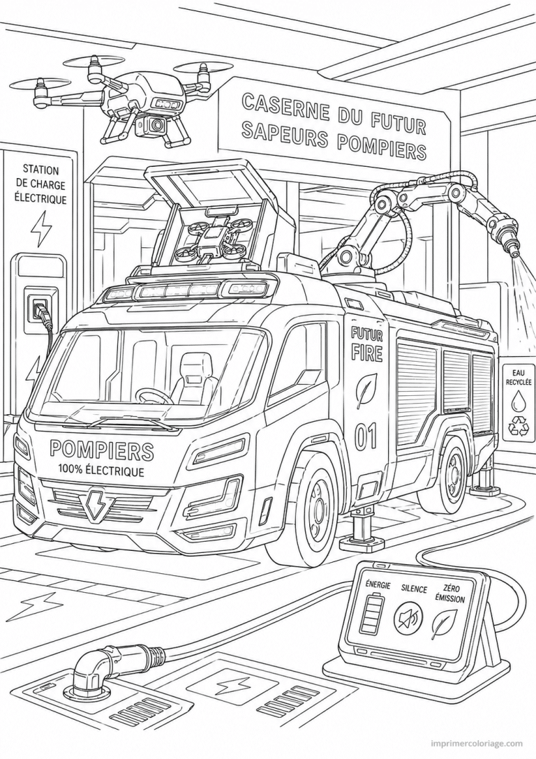 coloriage camion pompier futuriste electrique - dessin gratuit &agrave; imprimer
