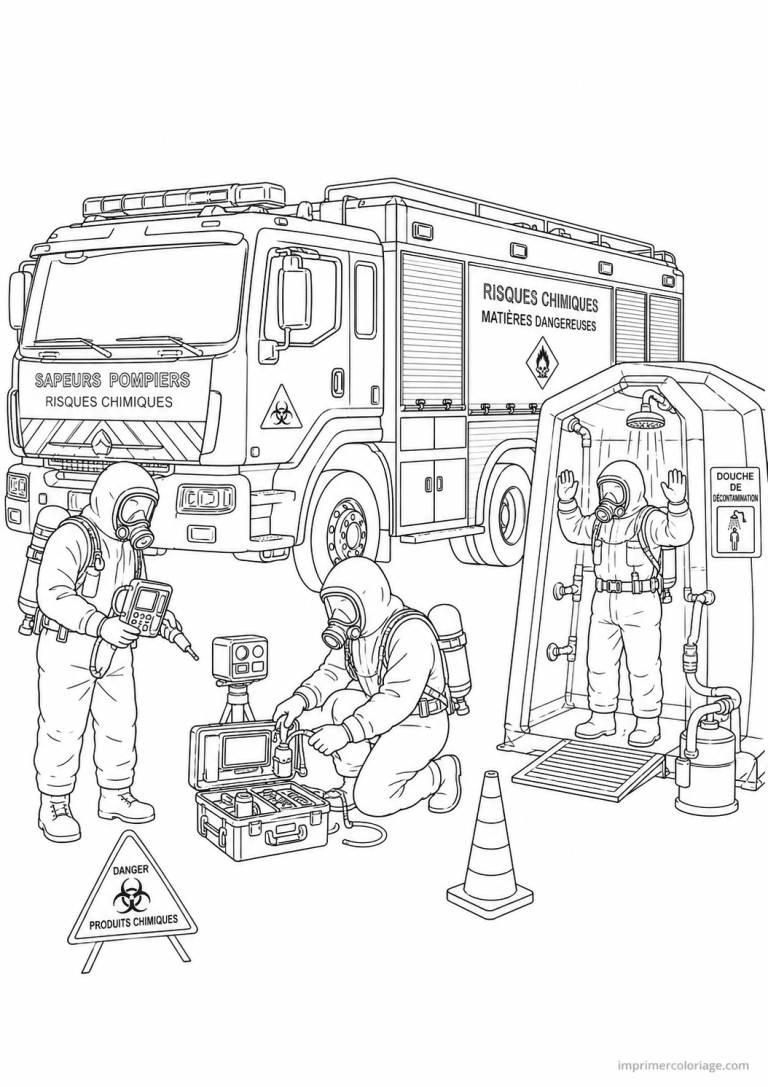 coloriage camion pompier risques chimiques - dessin gratuit &agrave; imprimer