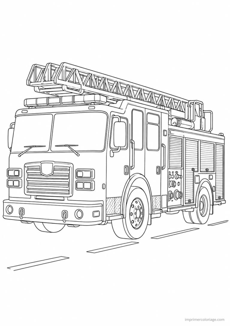 coloriage camion pompier trois quarts face 2 - dessin gratuit &agrave; imprimer