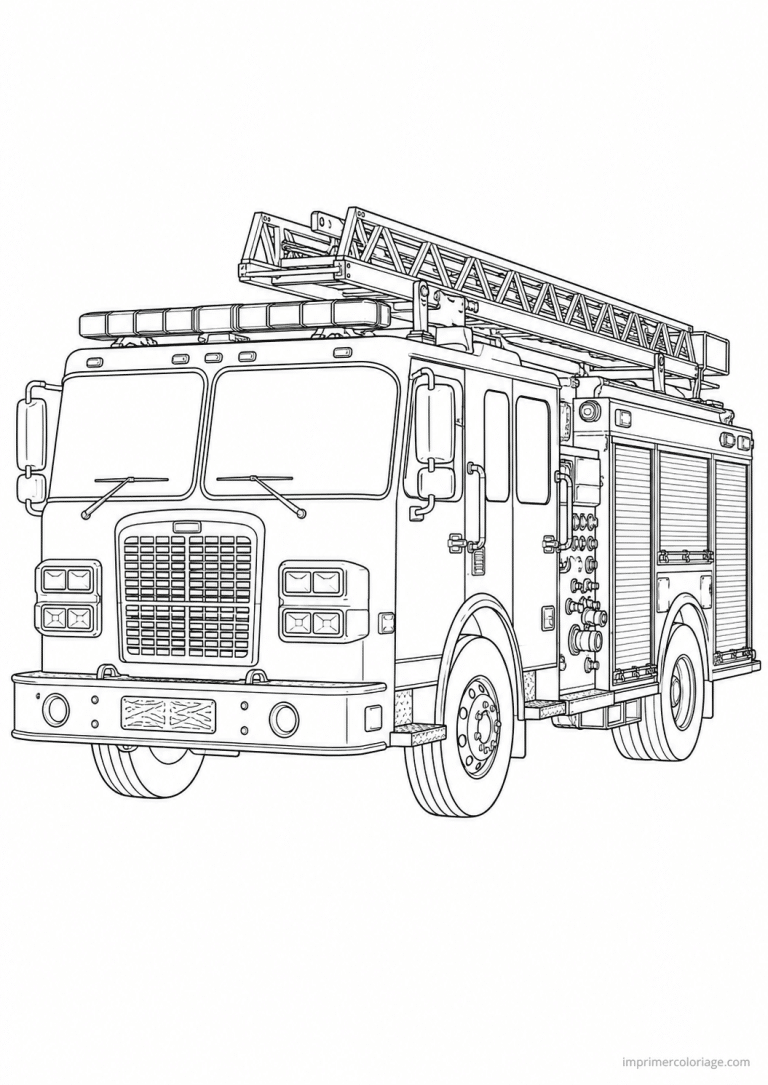 coloriage camion pompier trois quarts face - dessin gratuit &agrave; imprimer