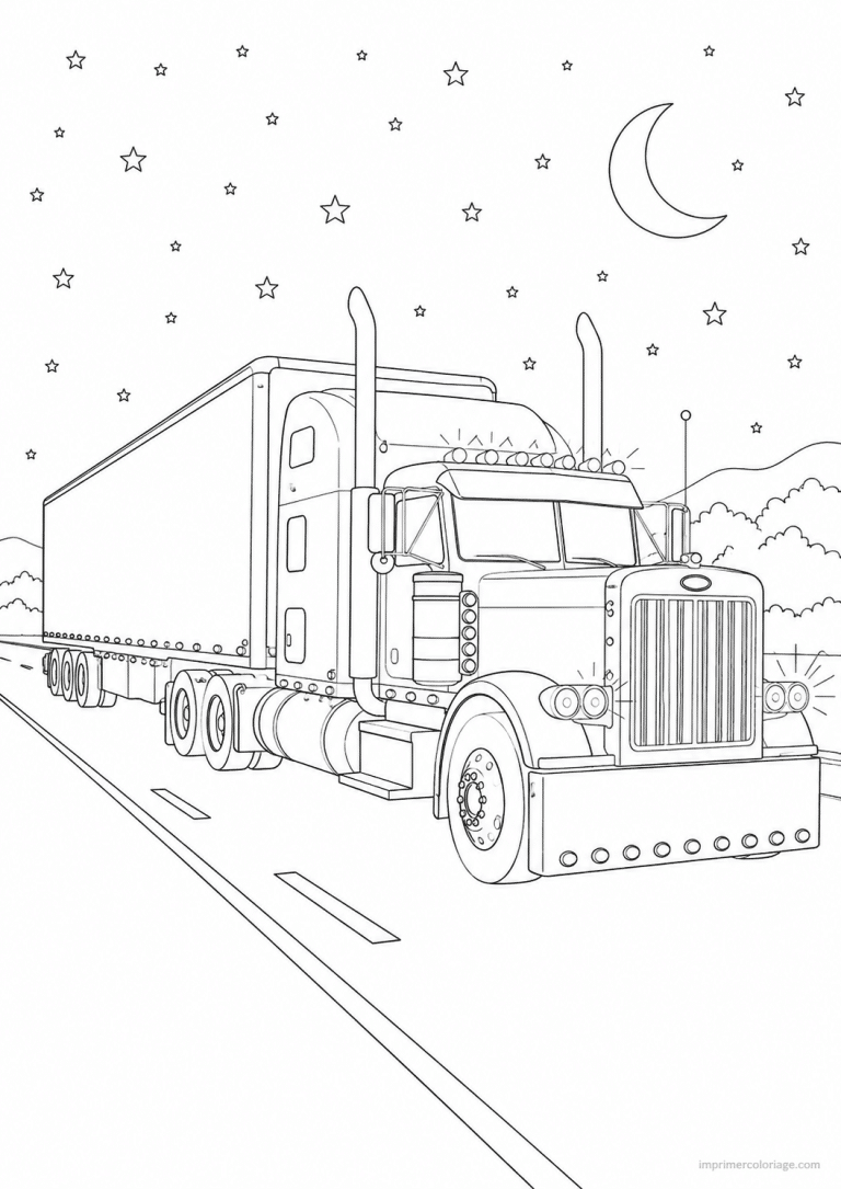 coloriage camion routier americain nuit - dessin gratuit &agrave; imprimer