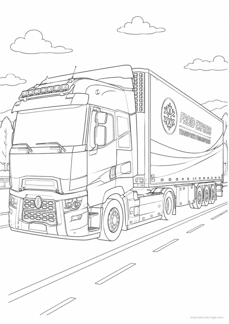 coloriage camion routier cabover frigo - dessin gratuit &agrave; imprimer