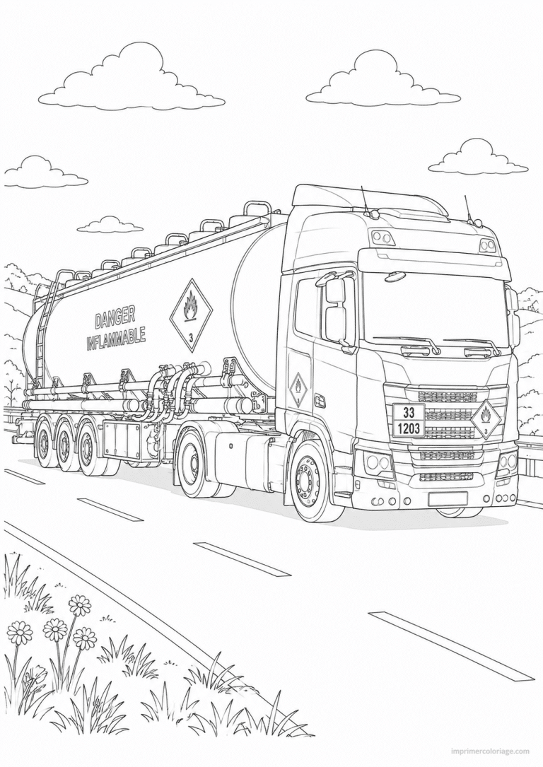 coloriage camion routier citerne carburant - dessin gratuit &agrave; imprimer