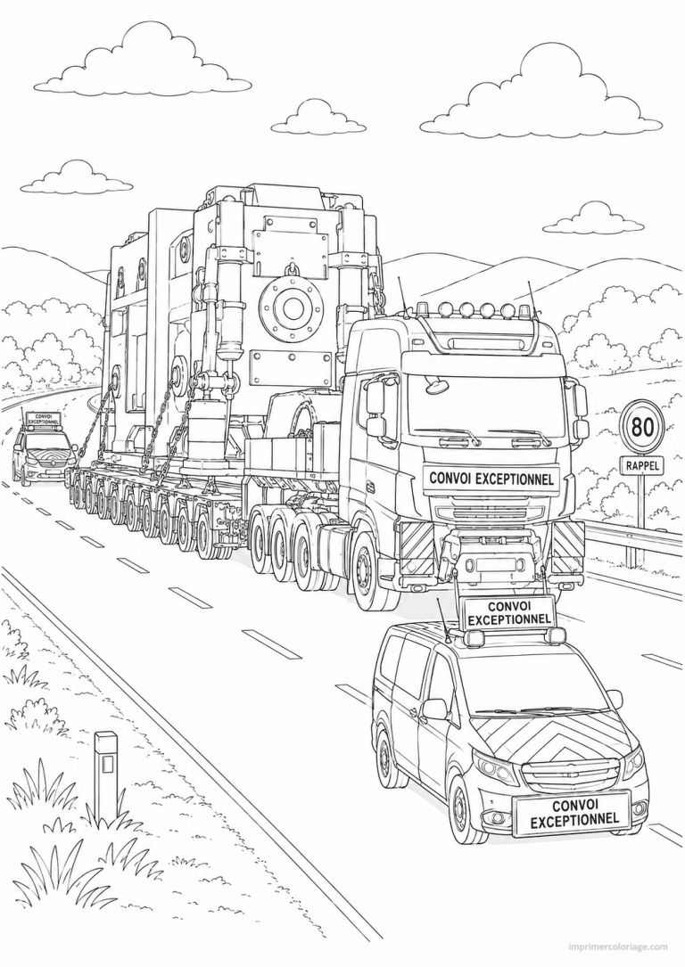coloriage camion routier convoi exceptionnel - dessin gratuit &agrave; imprimer