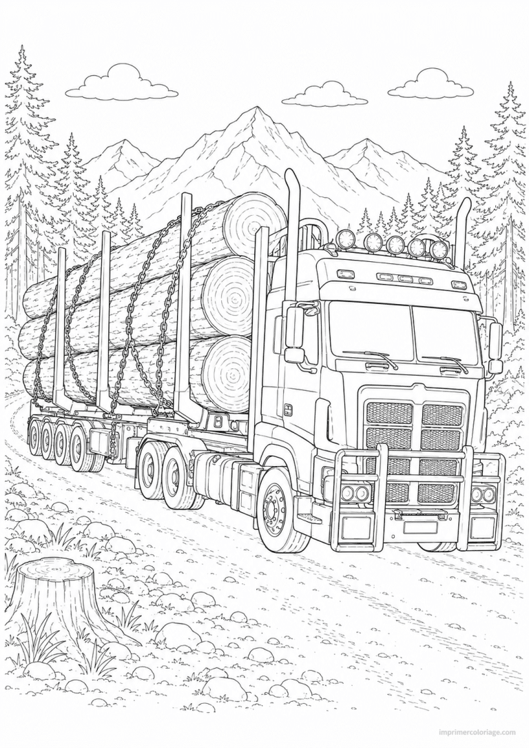 coloriage camion routier grumier troncs - dessin gratuit &agrave; imprimer