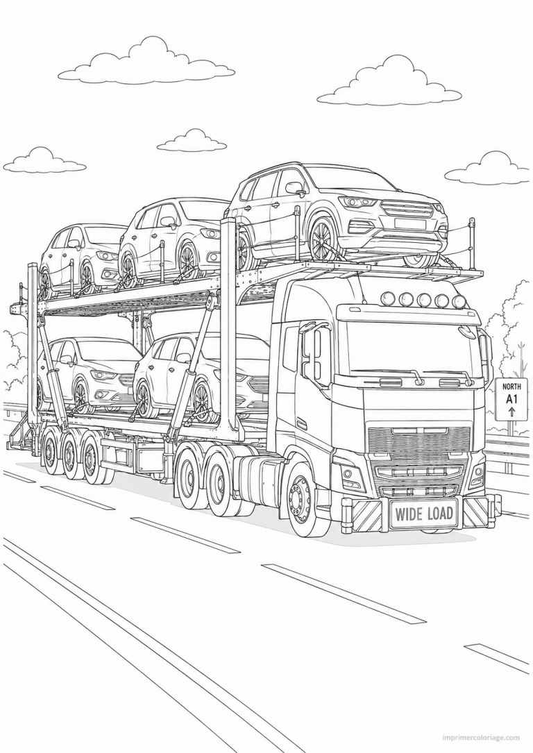 coloriage camion routier porte voitures - dessin gratuit &agrave; imprimer