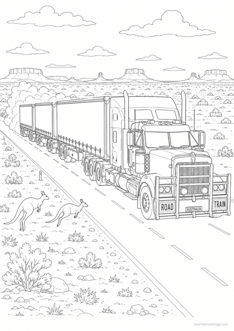 coloriage camion routier road train australie - dessin gratuit &agrave; imprimer