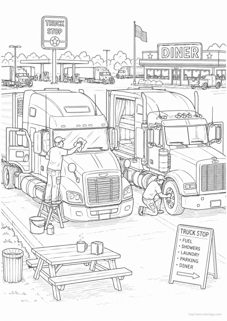 coloriage camion routier routiers aire - dessin gratuit &agrave; imprimer