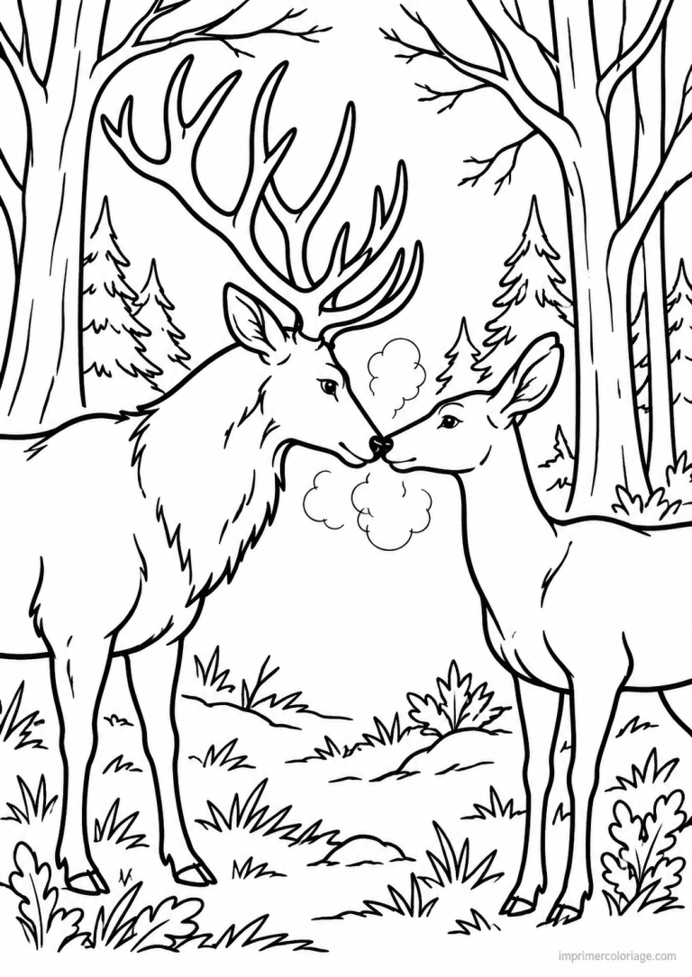 coloriage cerf biche nez a nez brame - dessin gratuit &agrave; imprimer
